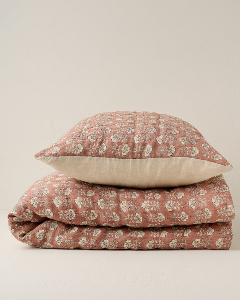 Mavelle Flora Block Printed Sham - Desert Clay pillow sham - Side View