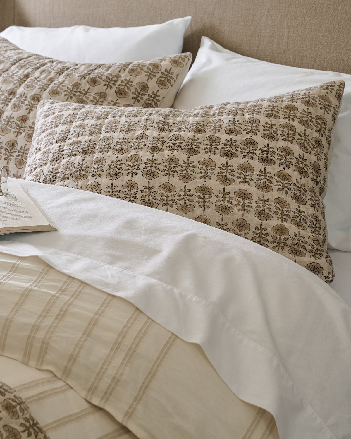 Mavelle Flora Block Printed Sham - Natural (Euro) pillow sham - Side View