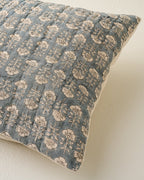 Mavelle Silver Blue Flora Block Print Quilt & Sham Set (King) quilt - Styled in Room