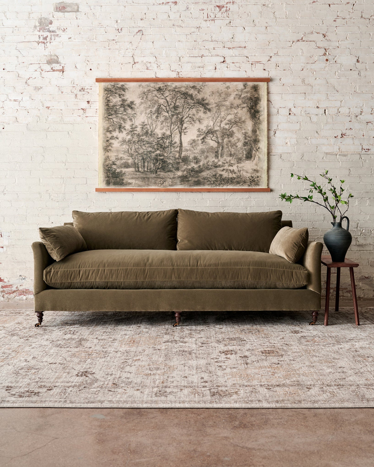 Mavelle Alfie 87" Bench Sofa with Brass Casters sofa - Detail View