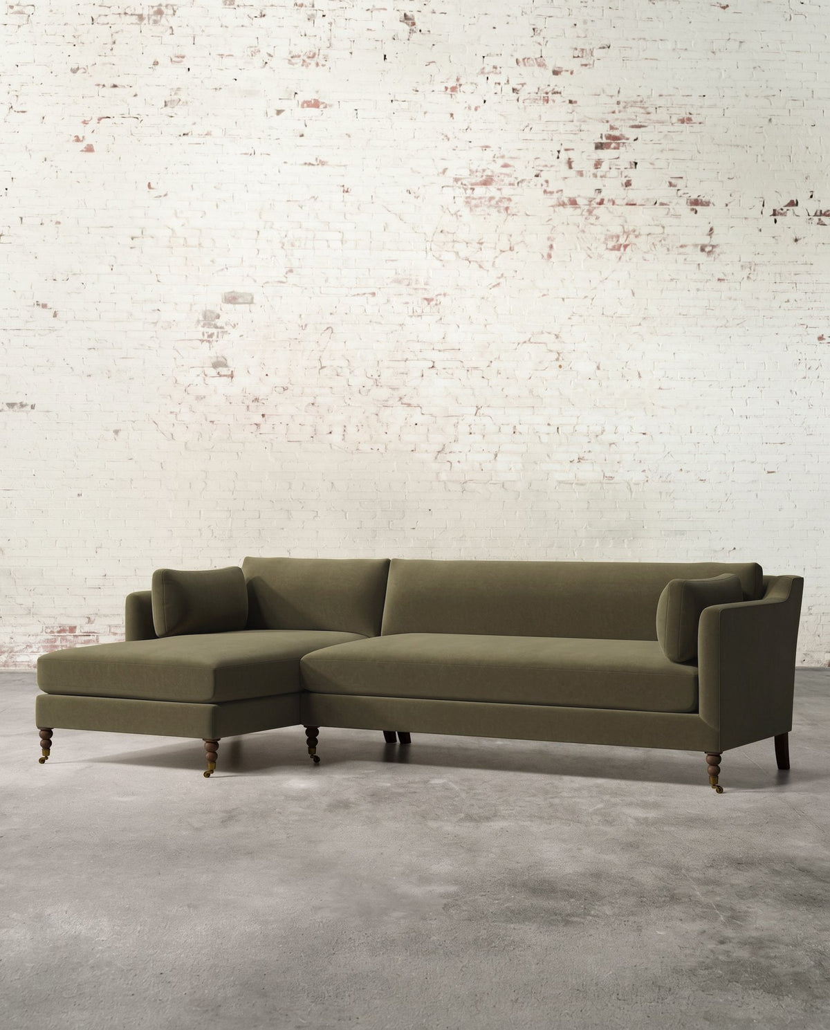 Mavelle Francis Left Facing Sectional with Brass Casters sectional sofa - Styled in Room