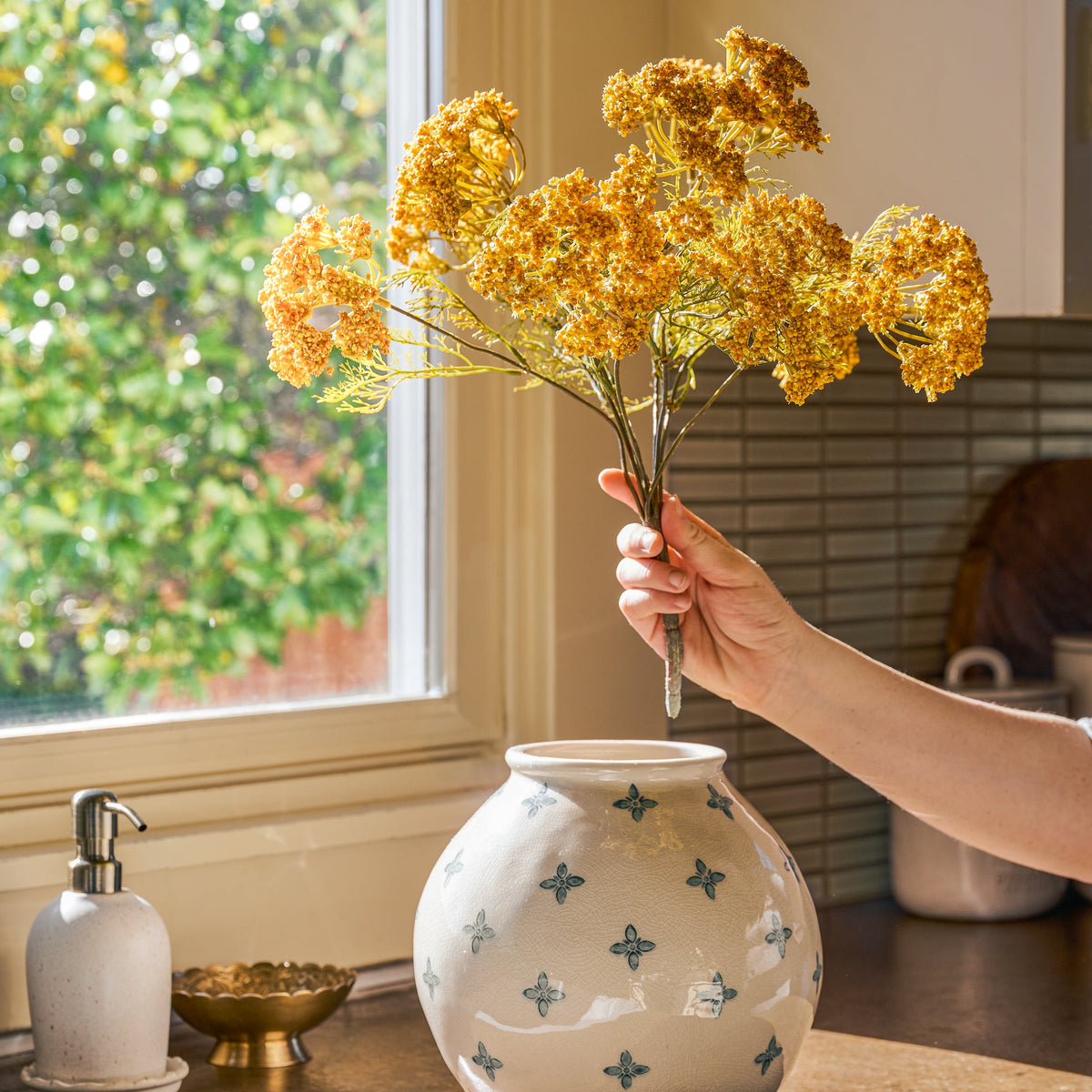 Mavelle Cream and Blue Luna Vase vase - Close-Up