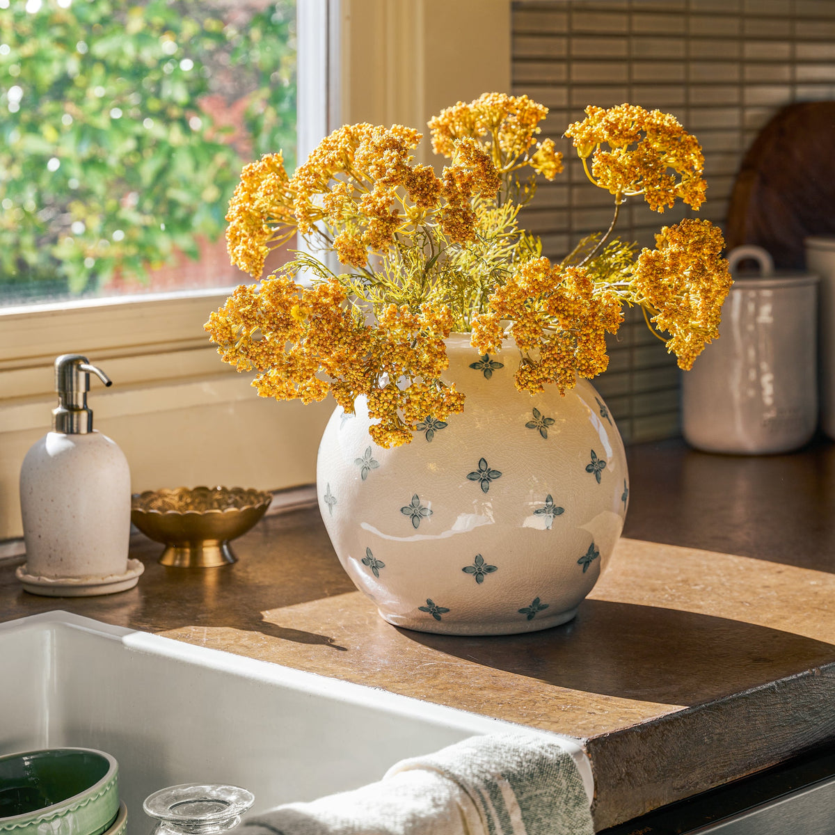 Mavelle Cream and Blue Luna Vase vase - Styled in Room