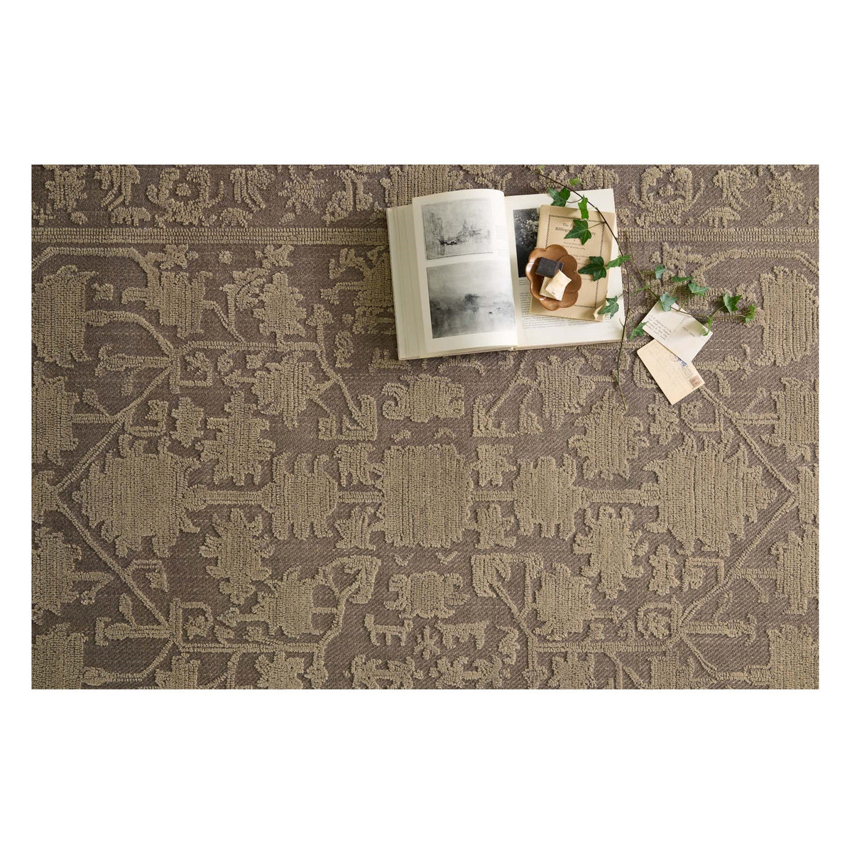 Mavelle Gloria Bark Khaki Rug area rug - Styled in Room