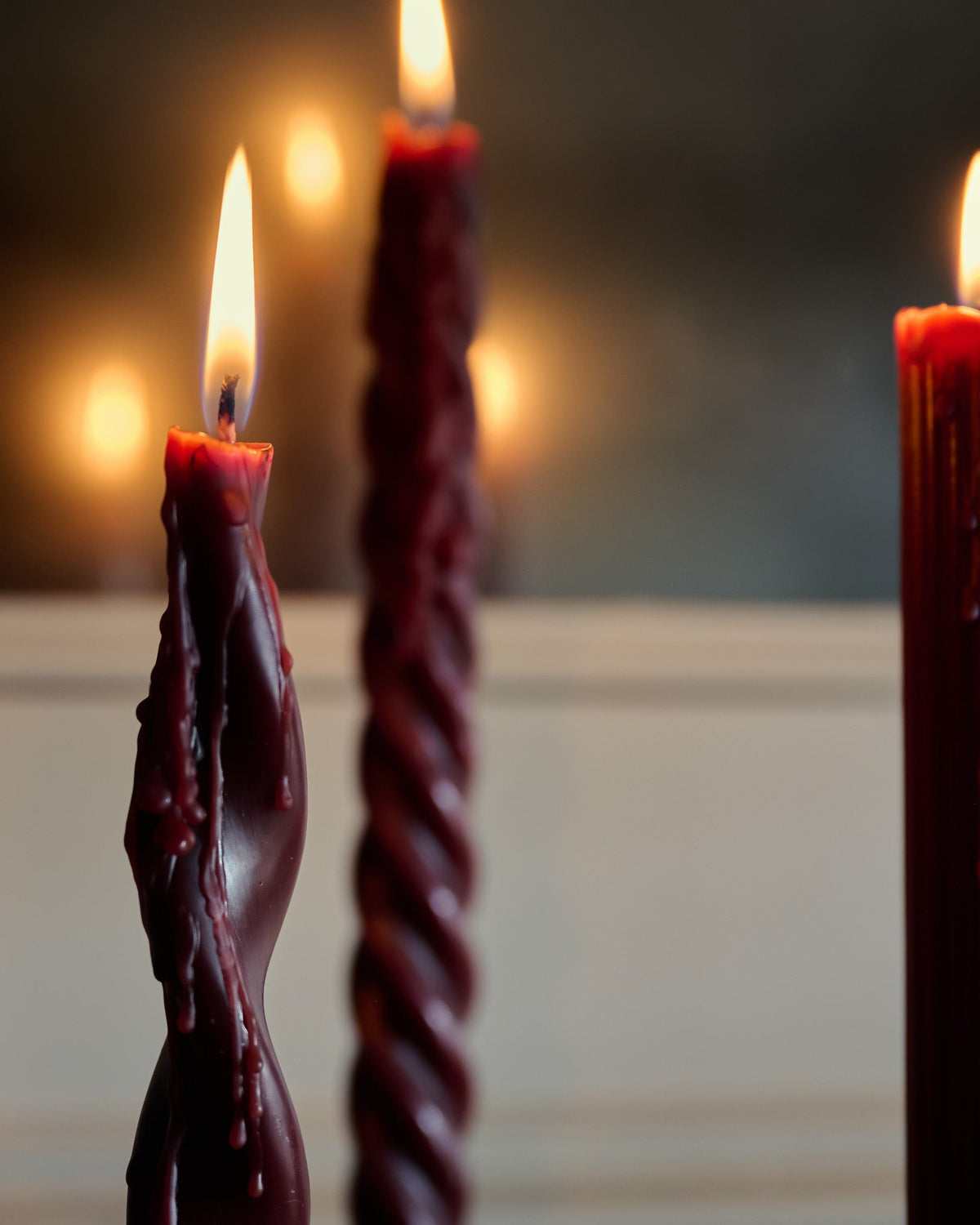 Mavelle Assorted Drippy Taper Candle - Burgundy candle - Detail View