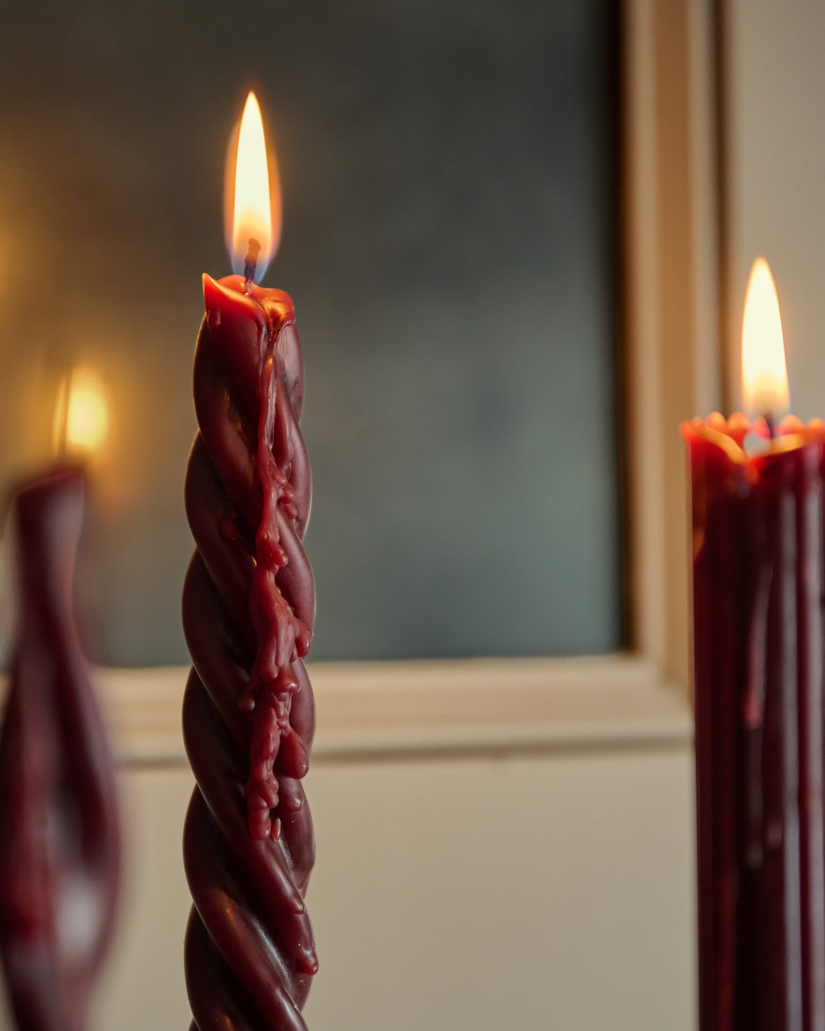 Mavelle Assorted Drippy Taper Candle - Burgundy candle - Styled in Room
