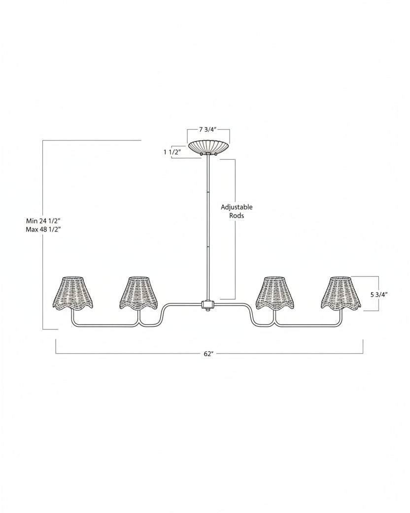 Mavelle Lucinda Rattan Scallop Linear Chandelier chandelier - Side View