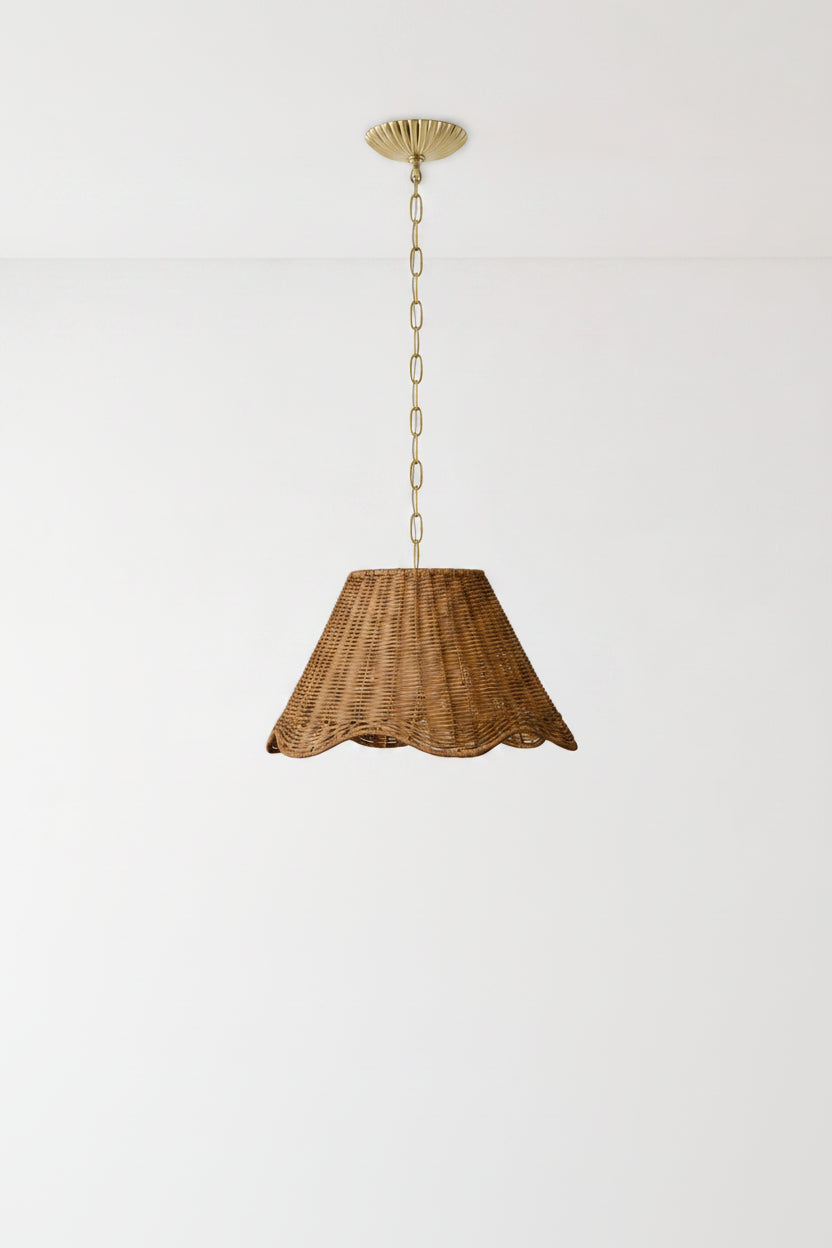 Mavelle Lucinda Rattan Scallop Pendant (14"-17") pendant light - Styled in Room