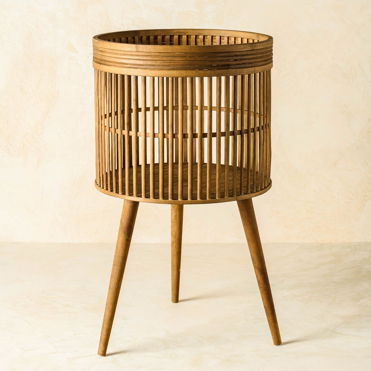 Mavelle Aged Wood Plant Stand plant stand - Styled in Room