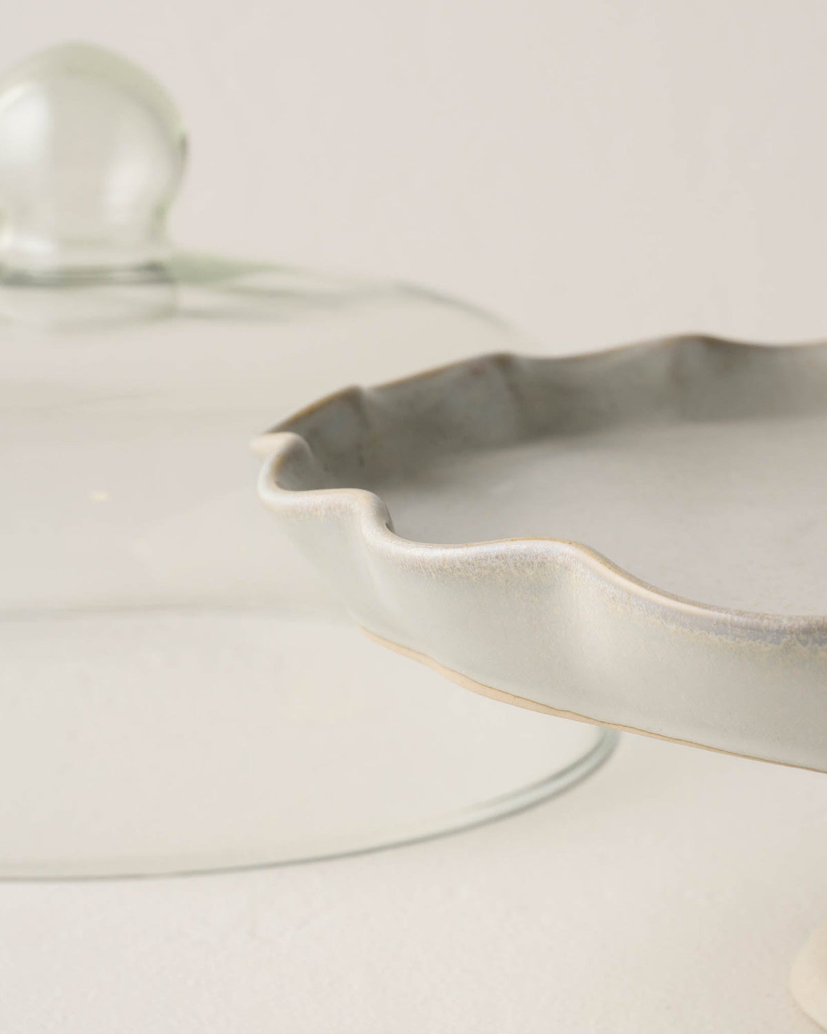 Mavelle French Grey Ruffle Cake Stand with Dome cake stand - Styled in Room