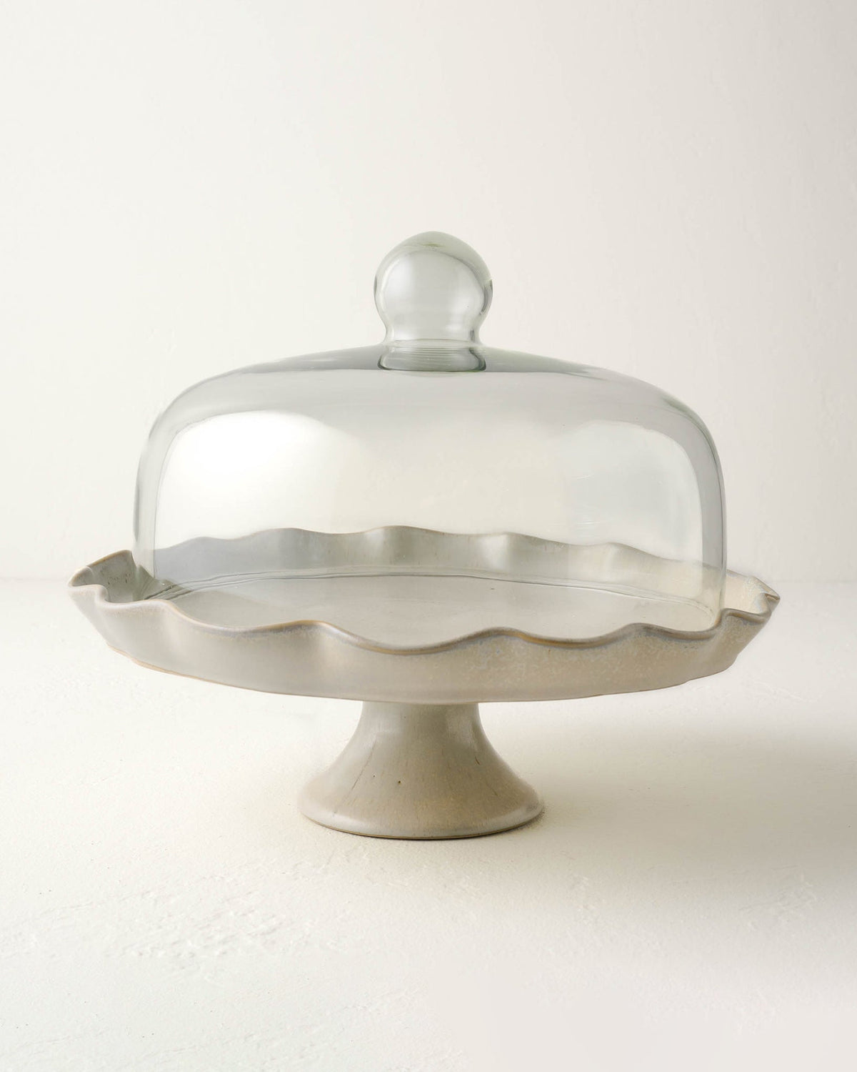 Mavelle French Grey Ruffle Cake Stand with Dome cake stand - Detail View