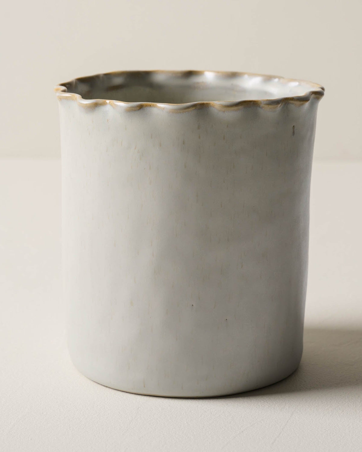 Mavelle French Grey Ruffle Utensil Crock kitchen storage piece - Detail View