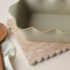 Mavelle Loden Green Scalloped Loaf Pan baking dish - Styled in Room
