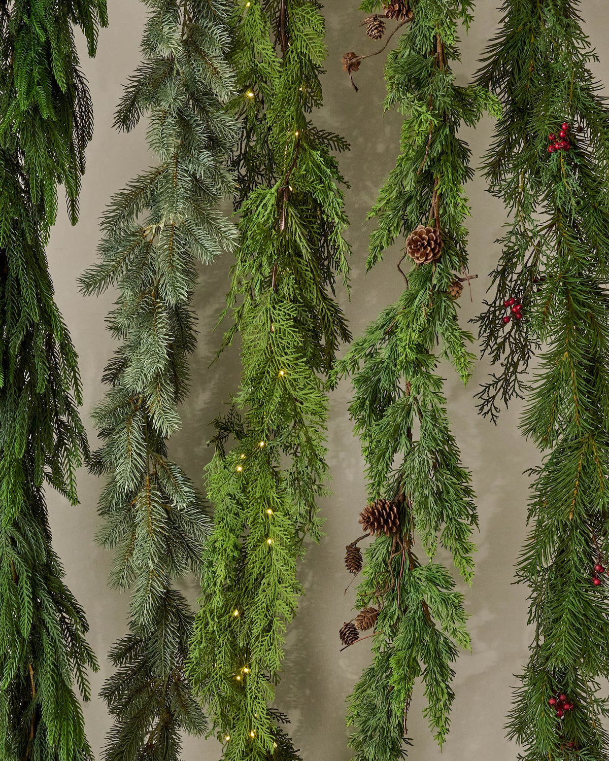 Mavelle Real Touch Cedar Mix Pre-Lit Garland - 72" wreath - Close-Up