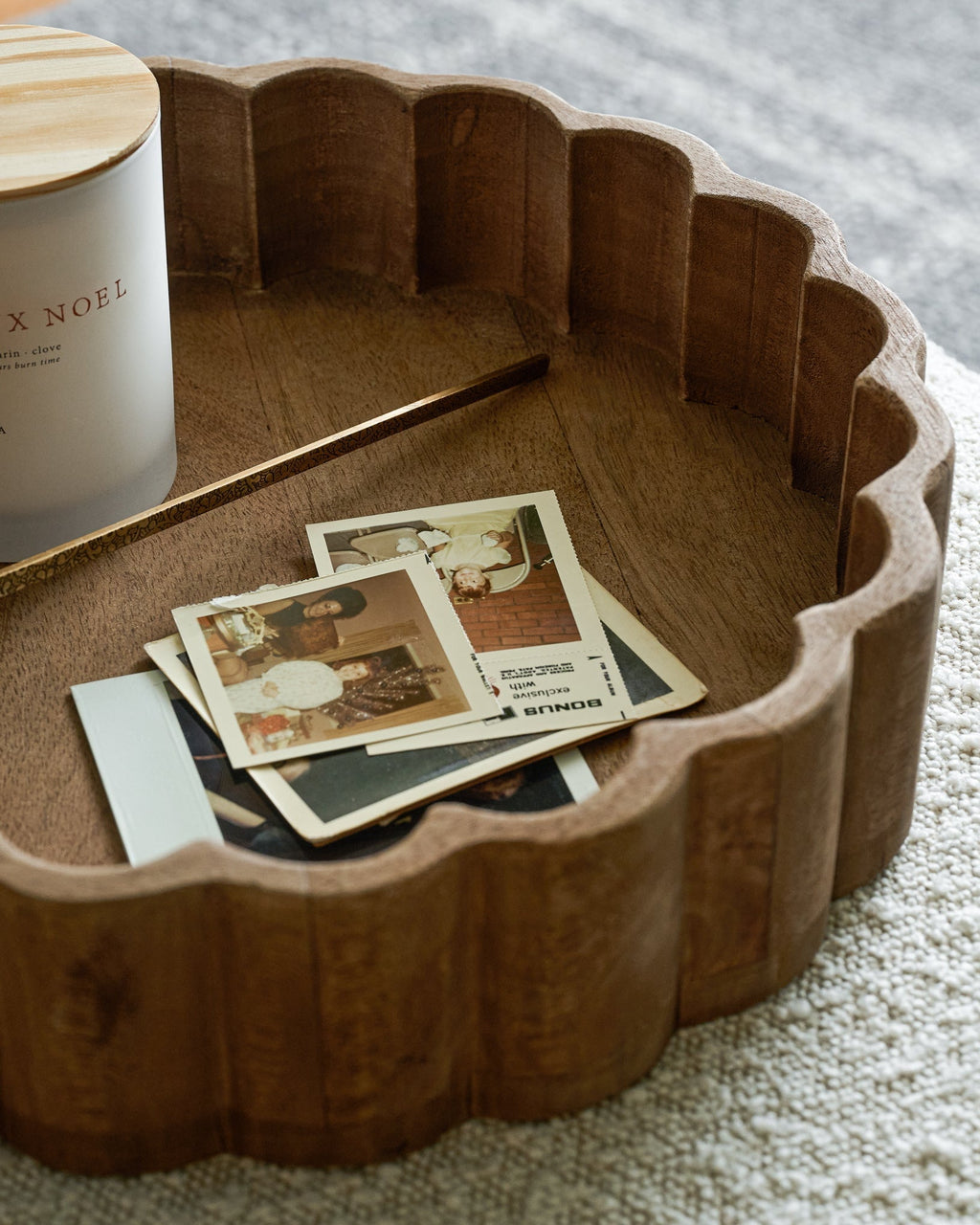 Mavelle Antiqued Wood Scalloped Tray decorative tray - Detail View