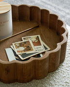 Mavelle Antiqued Wood Scalloped Tray decorative tray - Detail View