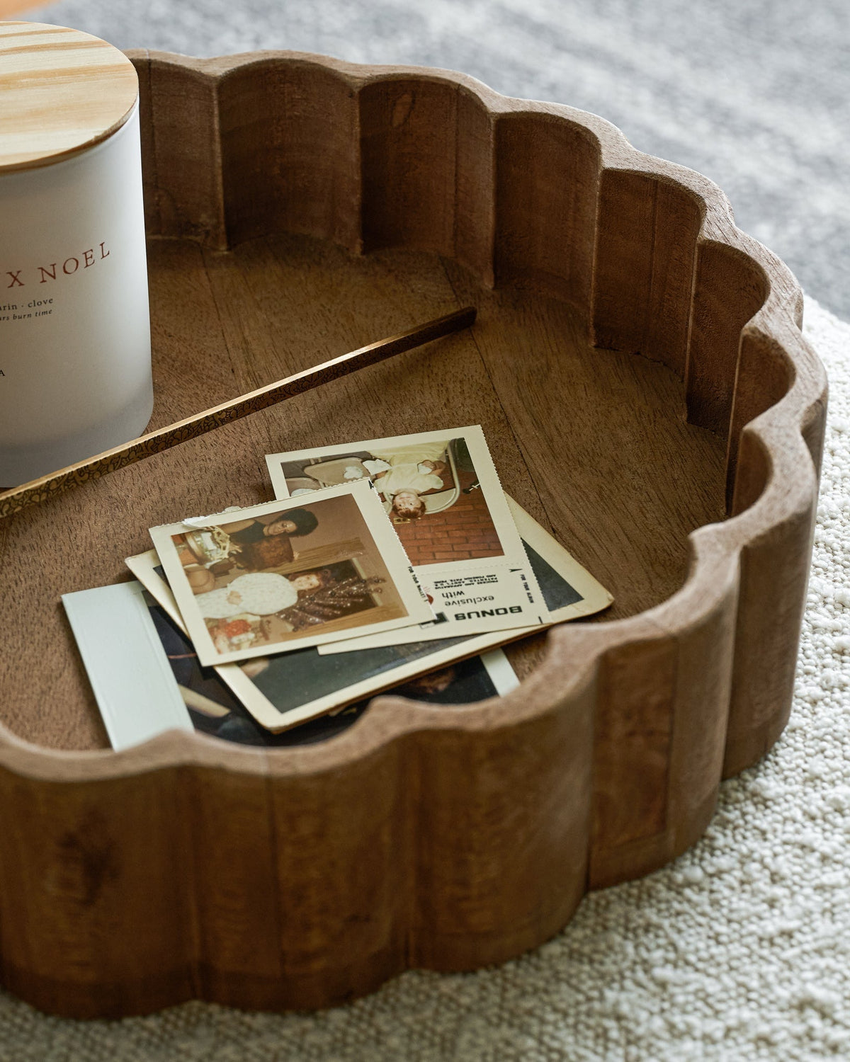 Mavelle Antiqued Wood Scalloped Tray decorative tray - Detail View