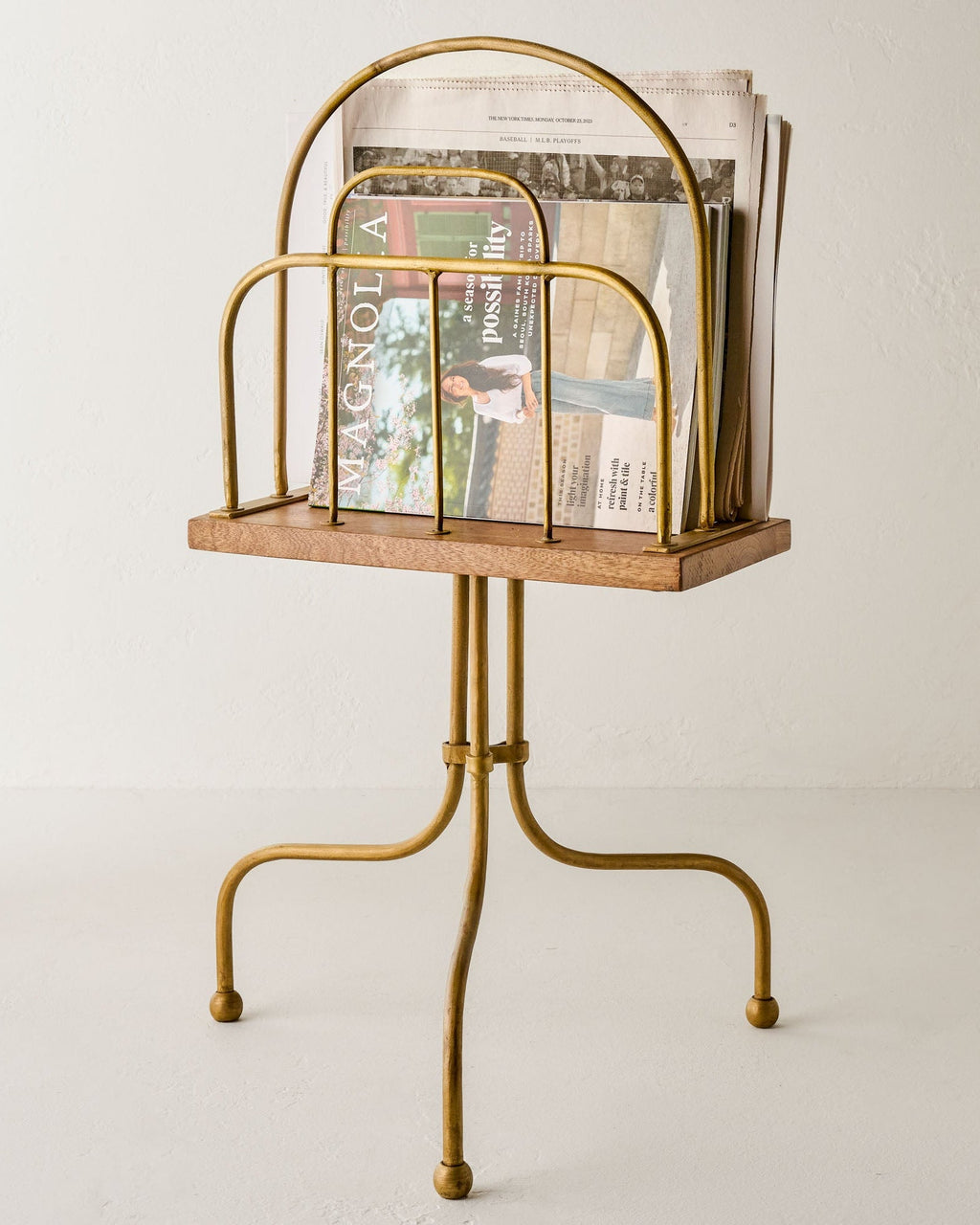 Mavelle Antique Brass and Wood Media Stand decorative accent