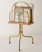 Mavelle Antique Brass and Wood Media Stand decorative accent