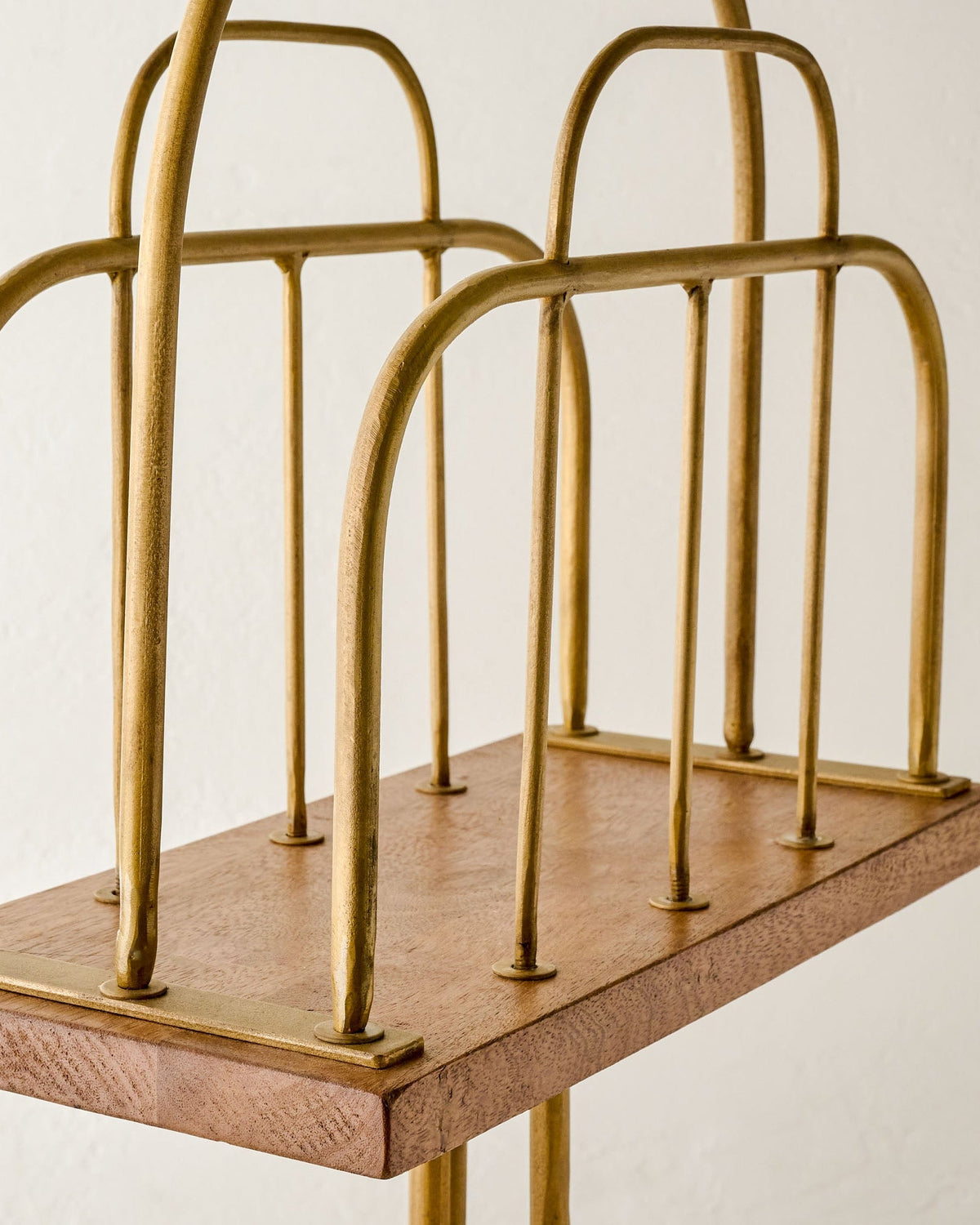 Mavelle Antique Brass and Wood Media Stand decorative accent - Close-Up