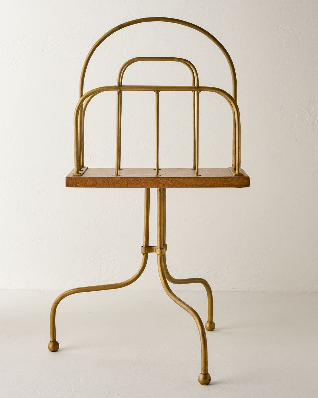 Mavelle Antique Brass and Wood Media Stand decorative accent - Styled in Room