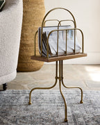 Mavelle Antique Brass and Wood Media Stand decorative accent - Detail View