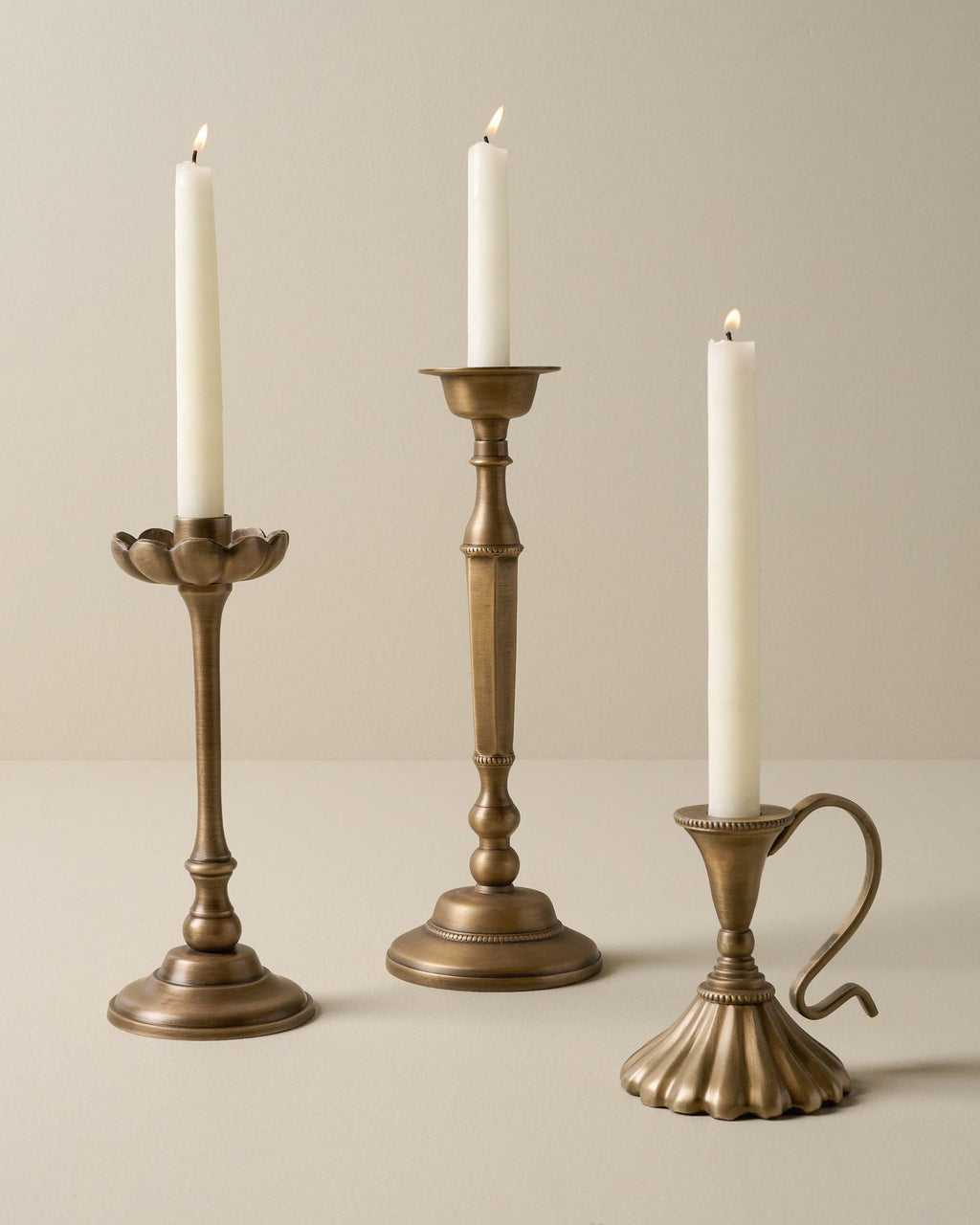 Mavelle Anna Antique Brass Taper Holder candle holder - Styled in Room