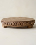 Mavelle Antiqued Carved Wood Round Riser decorative accent - Close-Up