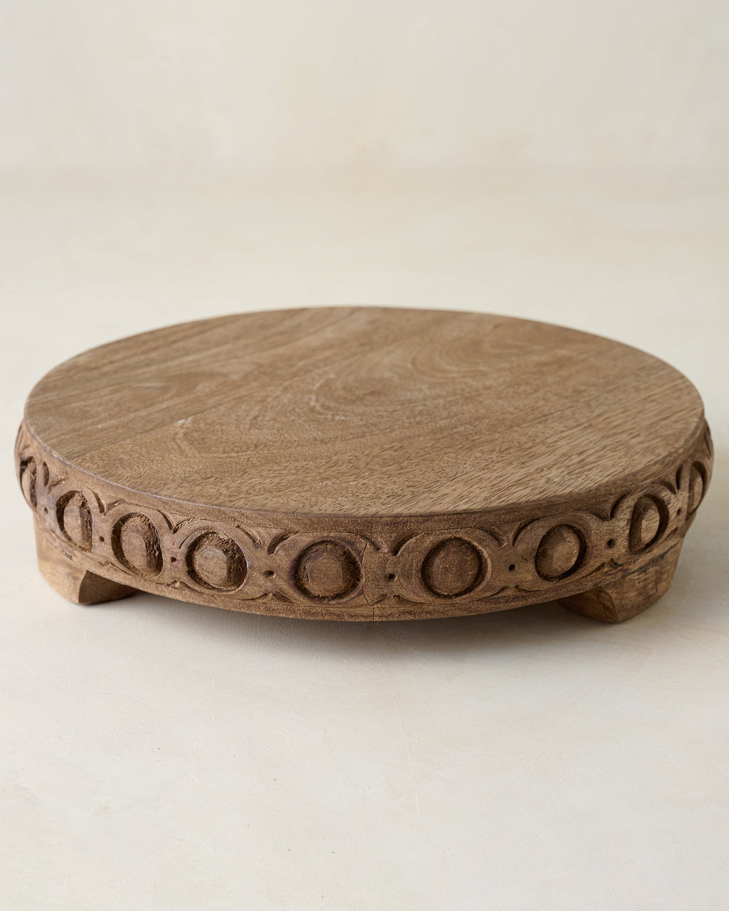 Mavelle Antiqued Carved Wood Round Riser decorative accent - Detail View