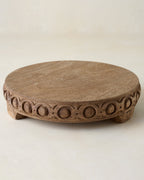 Mavelle Antiqued Carved Wood Round Riser decorative accent - Detail View