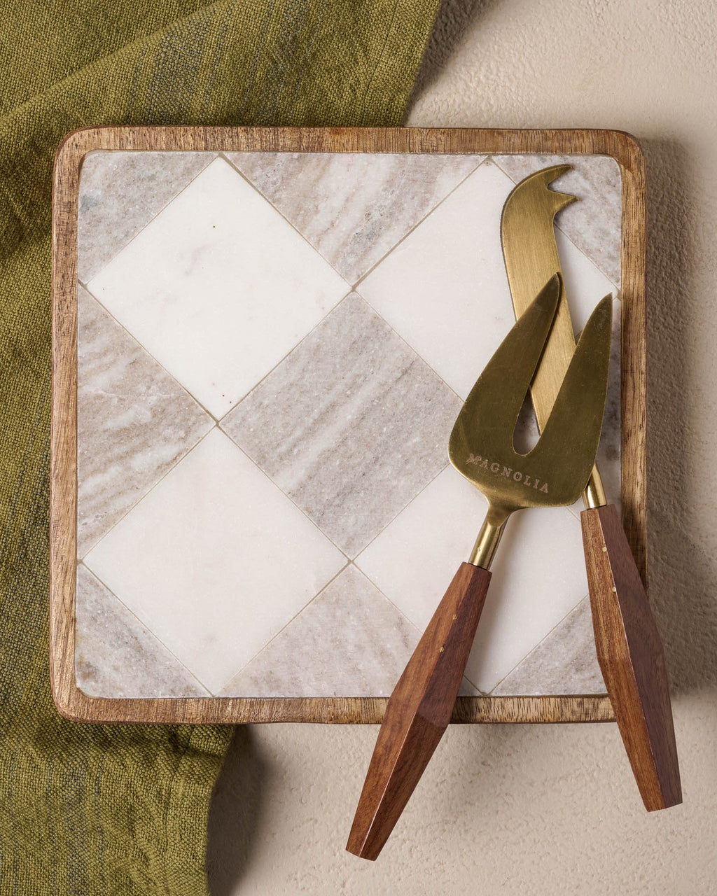 Mavelle Everett Checkered Marble Trivet trivet - Styled in Room