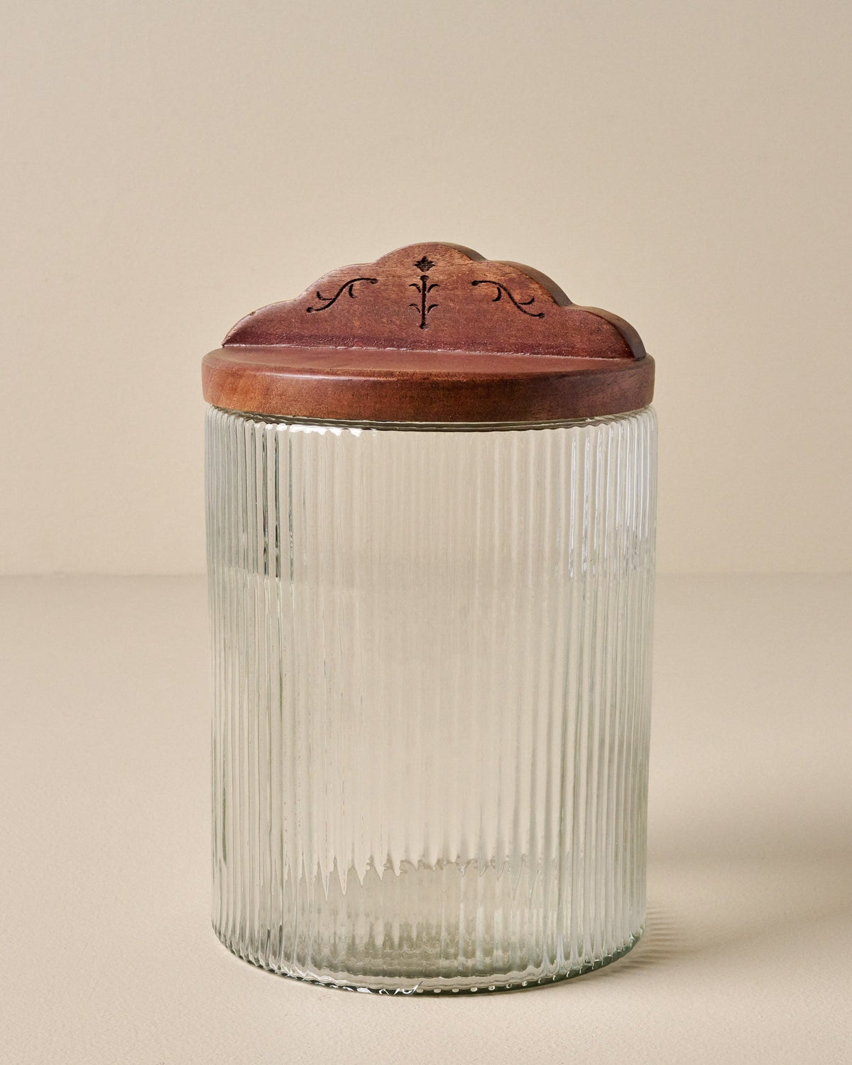 Mavelle Antiqued Wood Ribbed Glass Canister kitchen storage piece