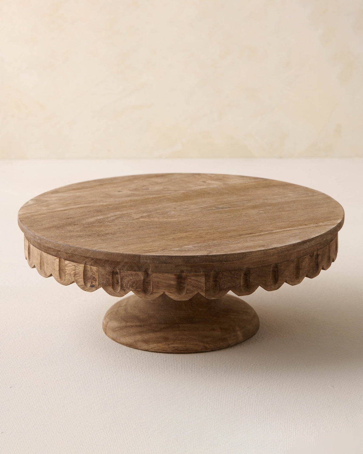 Mavelle Antiqued Wood Scalloped Cake Stand cake stand - Close-Up