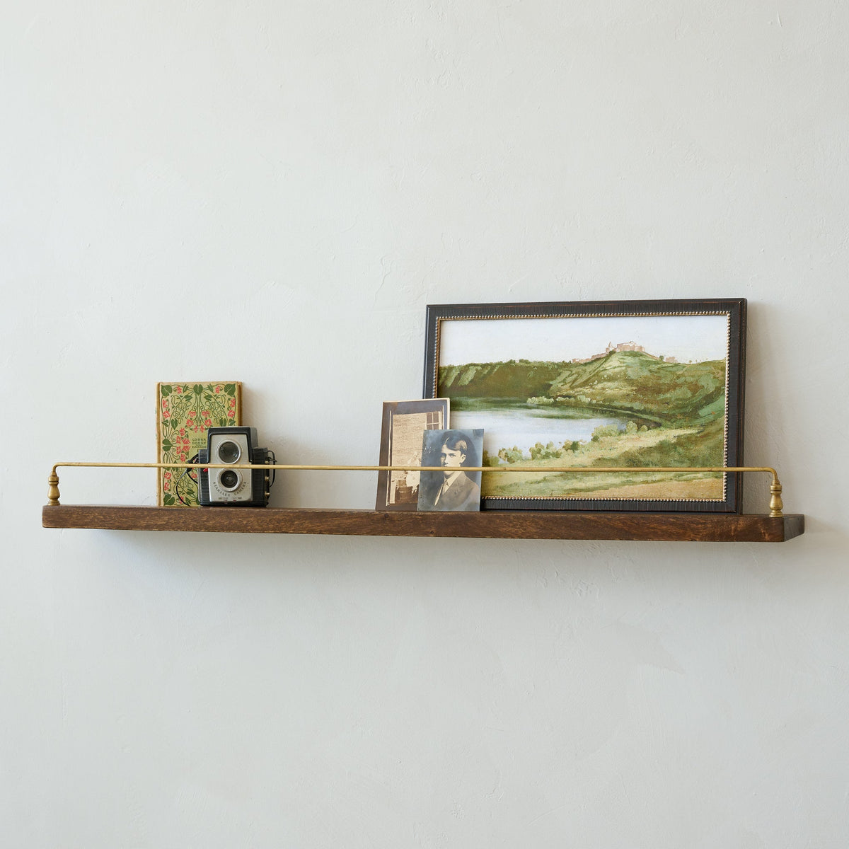 Mavelle Elliott Wood and Brass Picture Ledge wall shelf - Close-Up