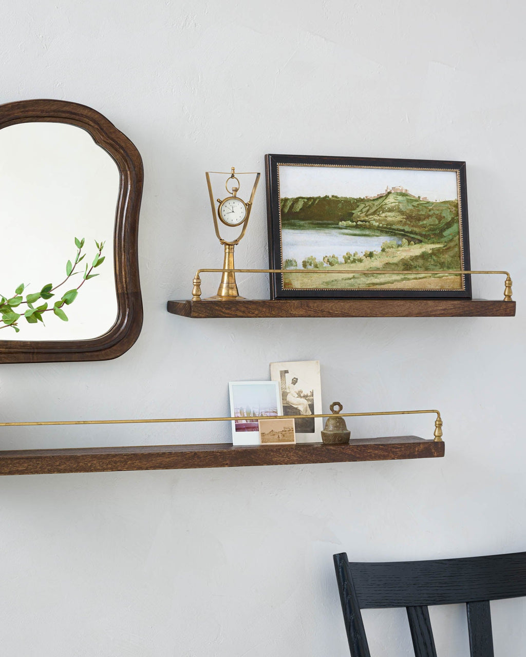 Mavelle Elliott Wood and Brass Picture Ledge wall shelf - Detail View