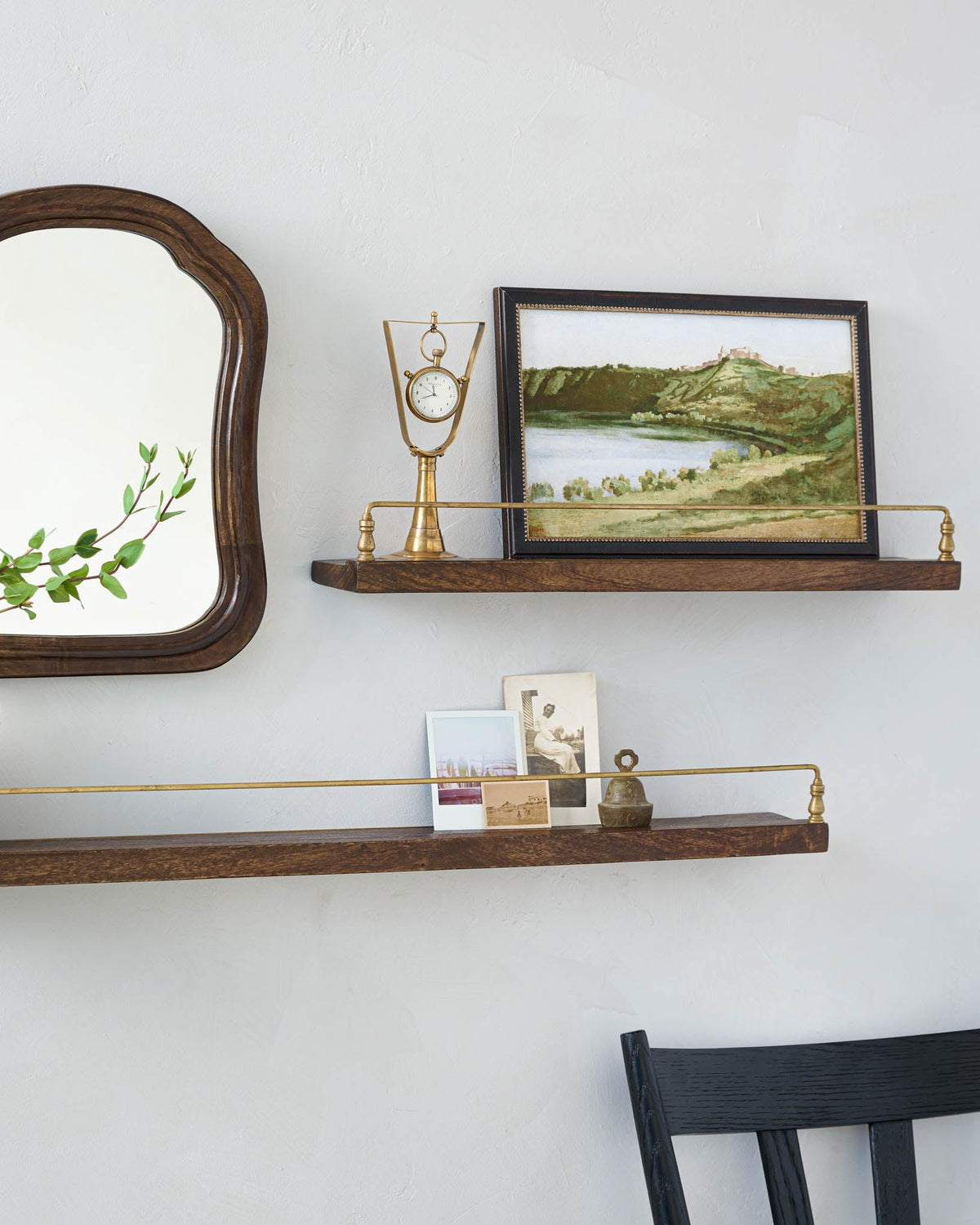 Mavelle Elliott Wood and Brass Picture Ledge wall shelf - Detail View