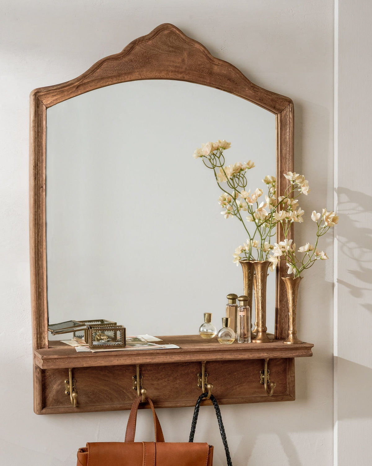 Mavelle James Mirror with Hooks and Shelf wall shelf - Styled in Room