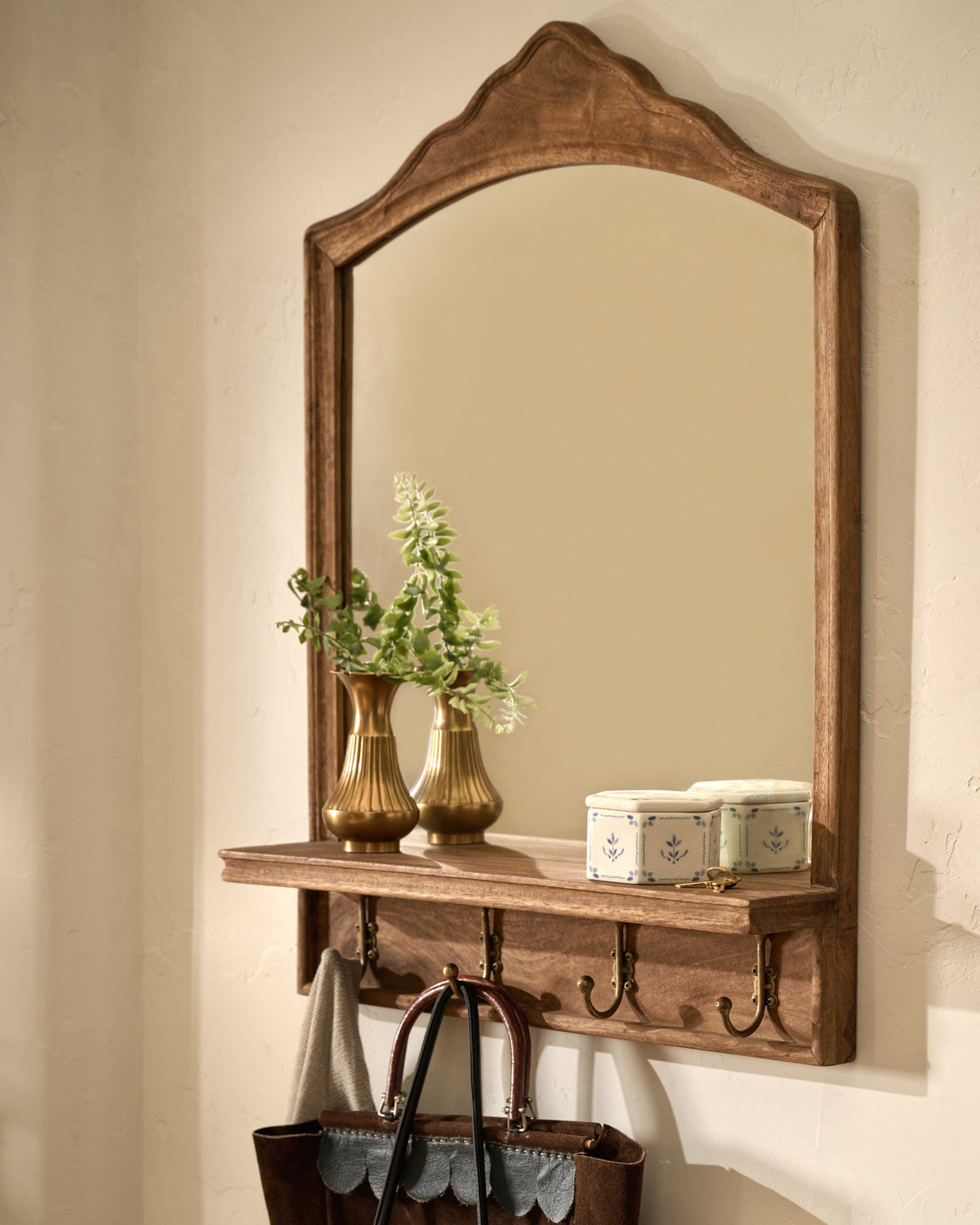 Mavelle James Mirror with Hooks and Shelf wall shelf - Detail View
