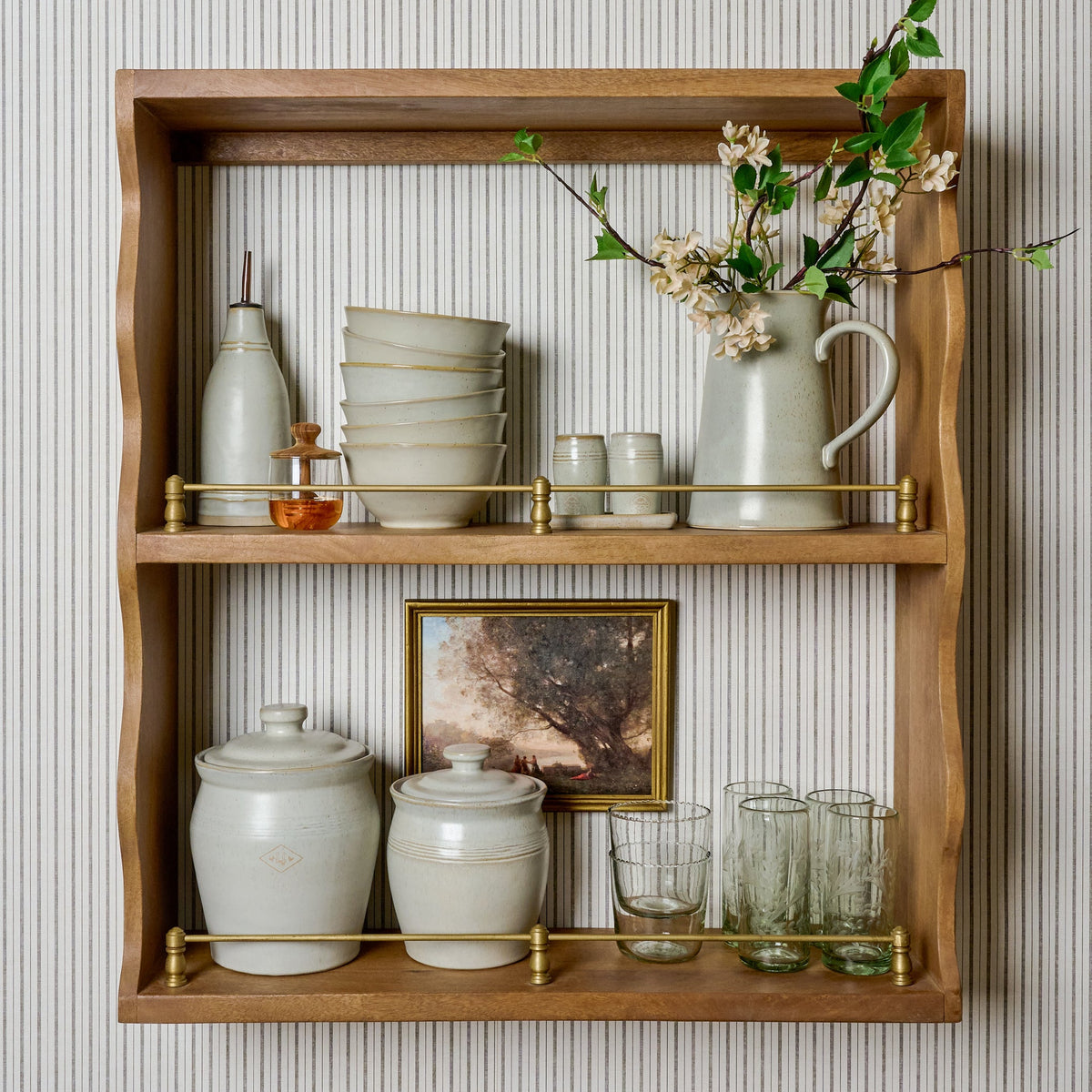 Mavelle Faye Scallop Shelf with Brass Rails wall shelf