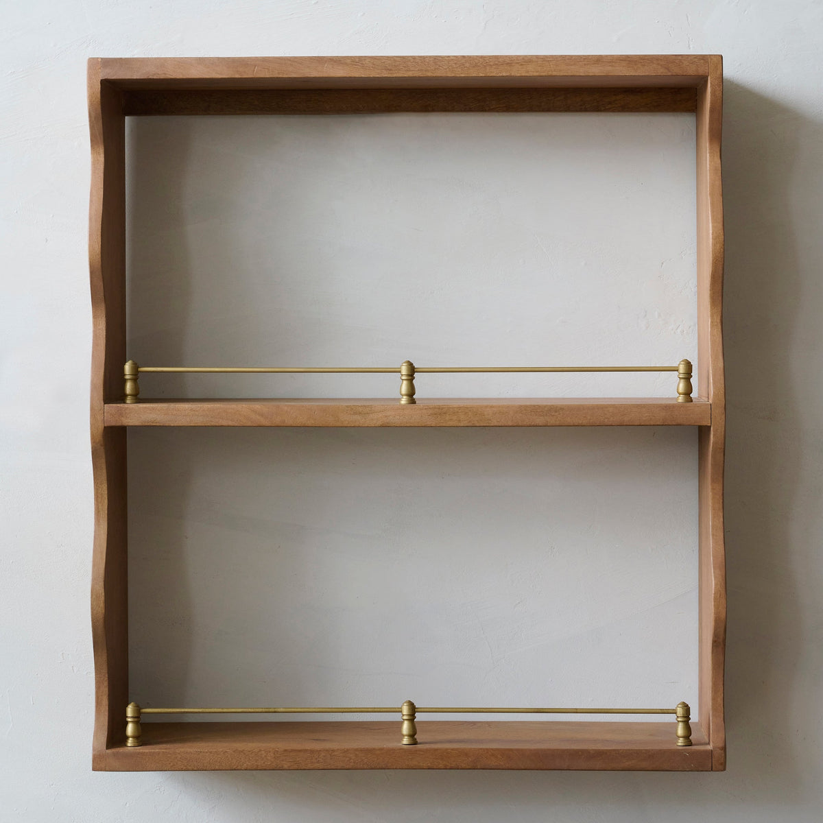 Mavelle Faye Scallop Shelf with Brass Rails wall shelf - Styled in Room