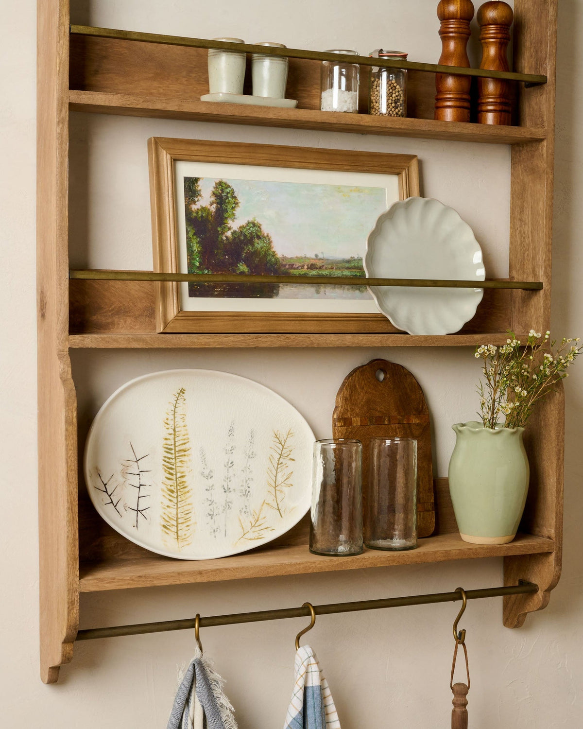 Mavelle Hannon Wood and Brass Display Shelf wall shelf - Styled in Room
