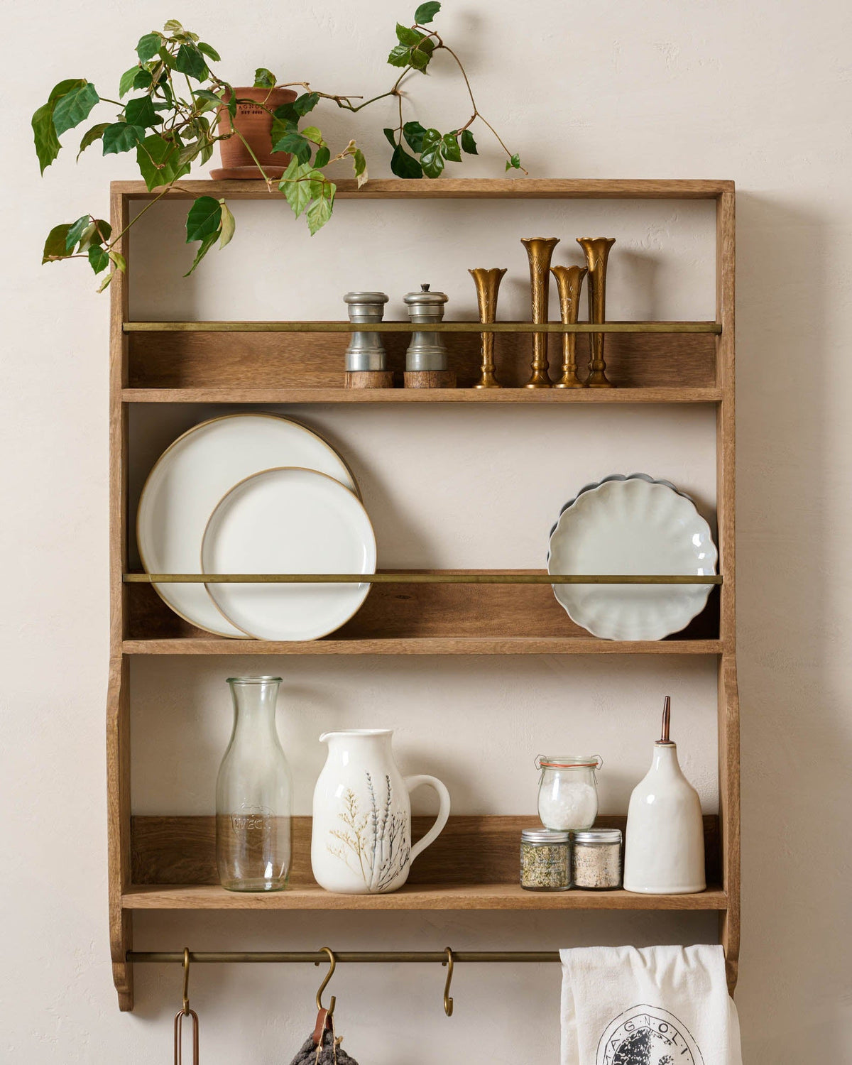 Mavelle Hannon Wood and Brass Display Shelf wall shelf - Detail View