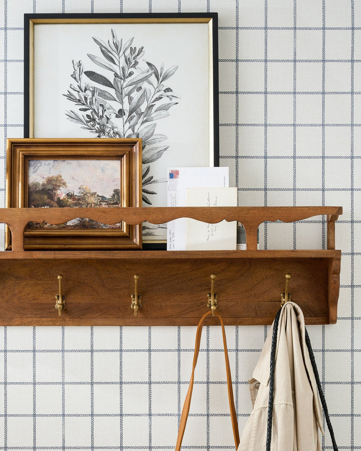 Mavelle Daphne Wood and Brass Display Shelf wall shelf - Detail View
