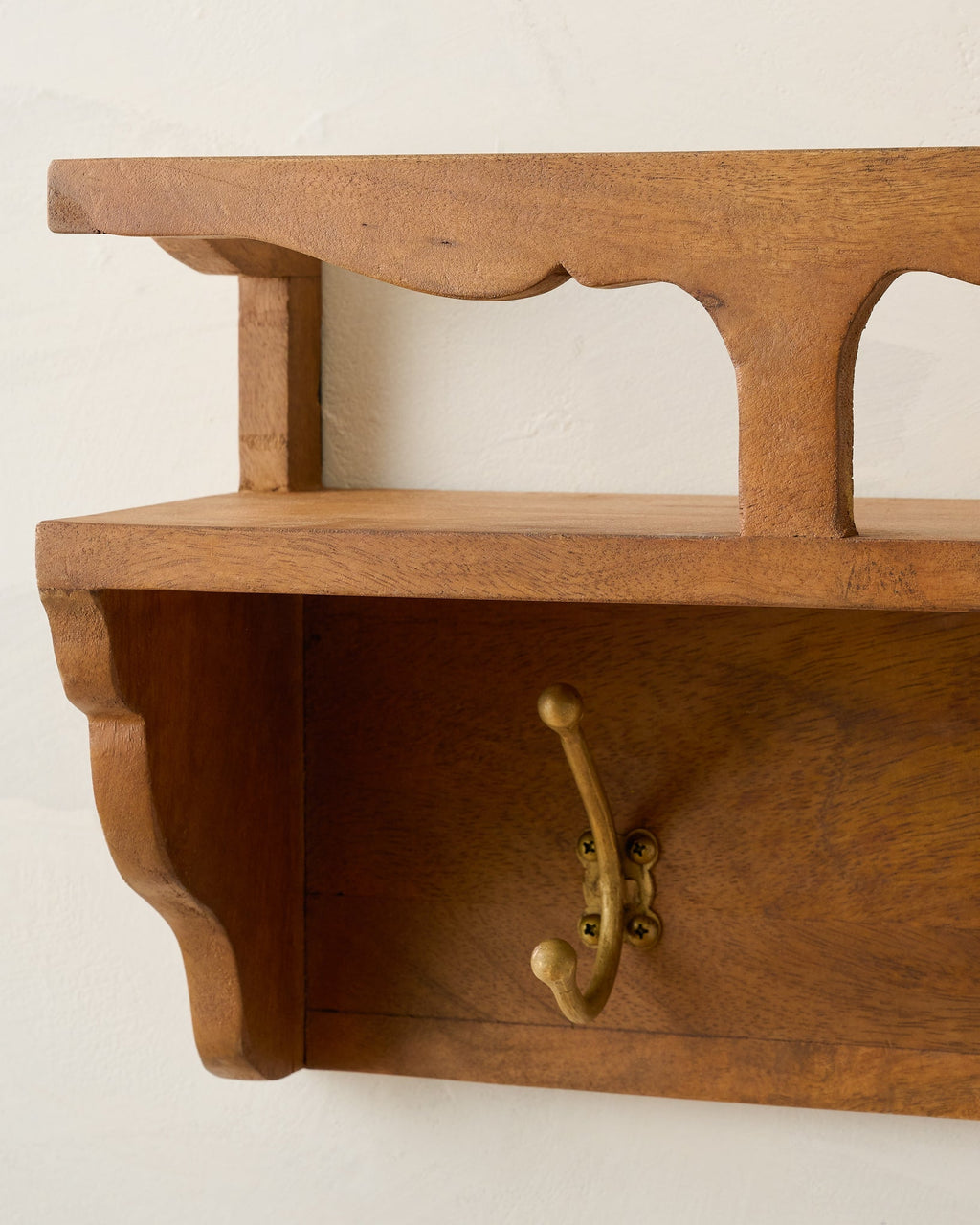 Mavelle Daphne Wood and Brass Display Shelf wall shelf - Styled in Room