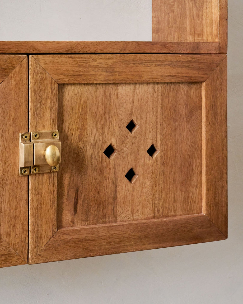 Mavelle Vaughn Antiqued Wood Shelf with Doors wall shelf - Close-Up