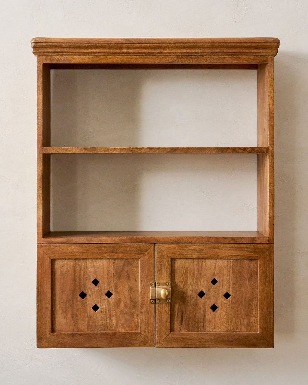 Mavelle Vaughn Antiqued Wood Shelf with Doors wall shelf