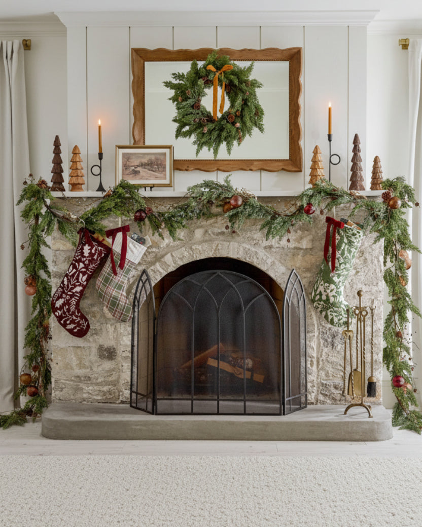 Mavelle Real Touch Maeve Pine Garland - 72" wreath - Styled in Room