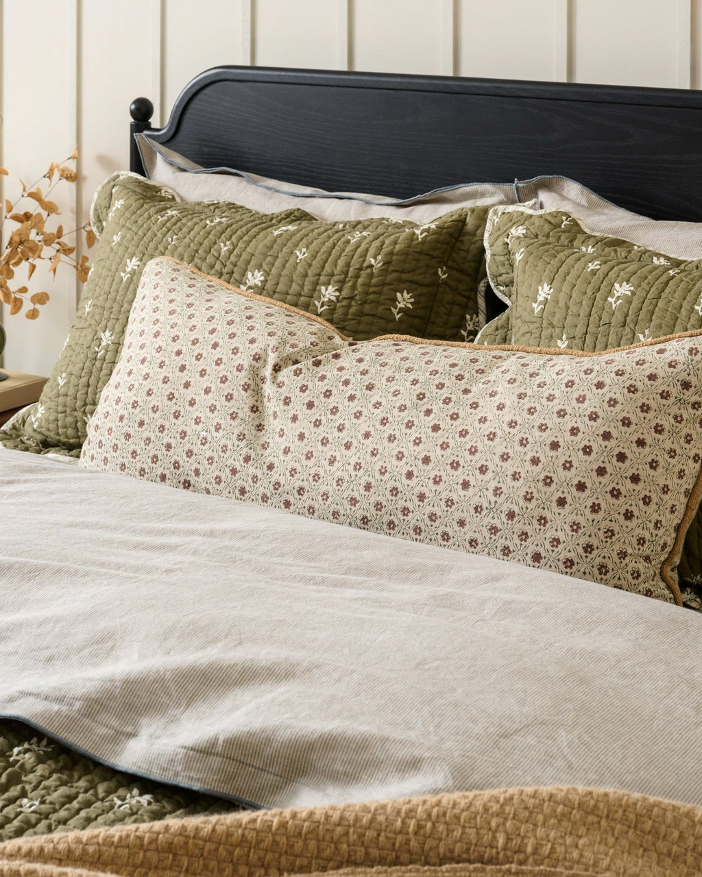 Mavelle Thea Clay Block Print Large Lumbar Pillow throw pillow - Styled in Room