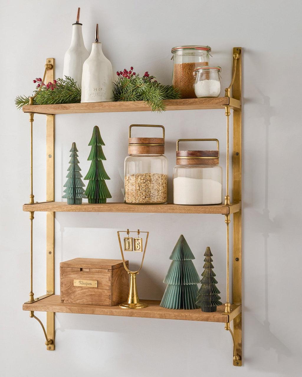 Mavelle Triple Parker Brass and Wood Shelf wall shelf - Alternate View