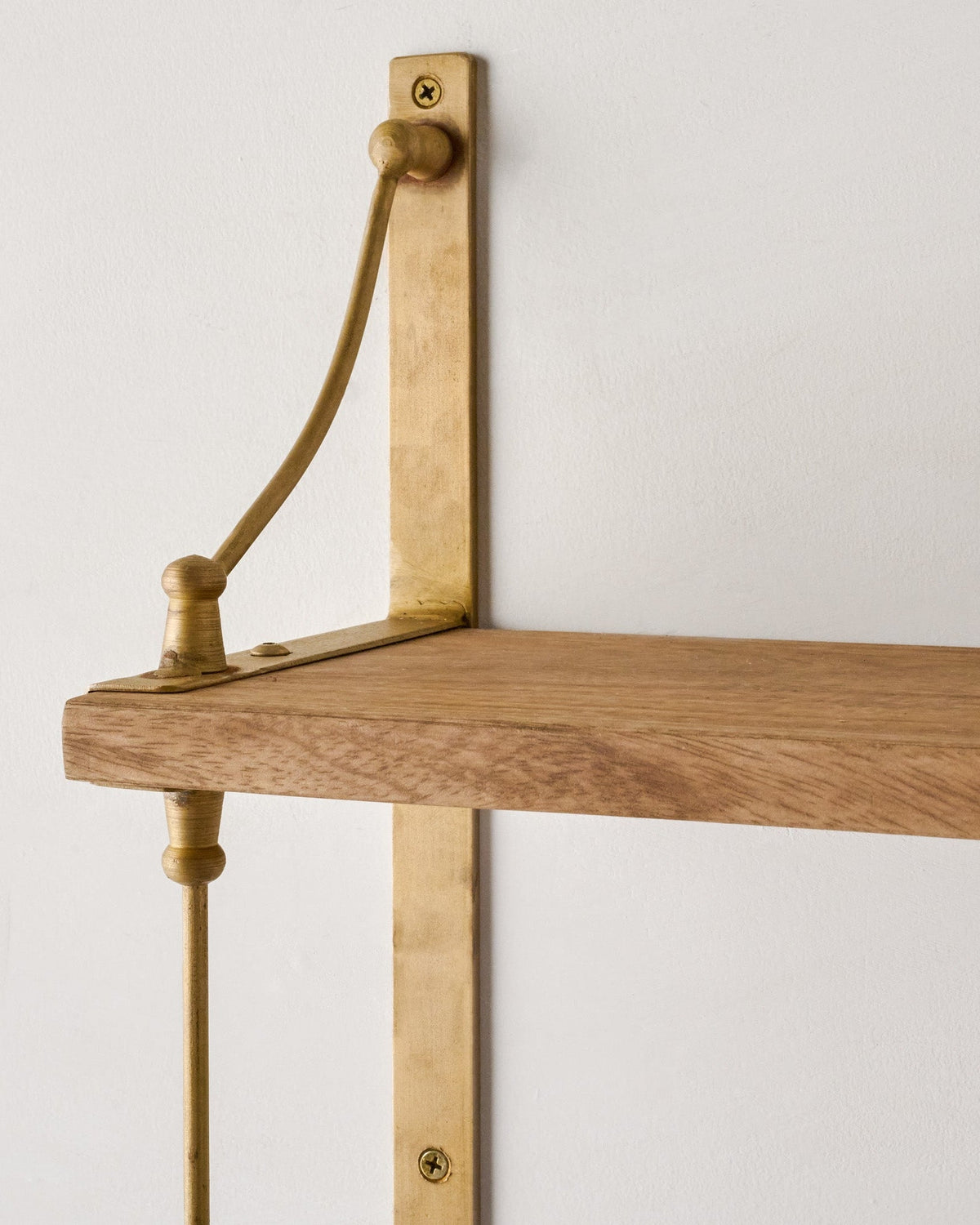 Mavelle Triple Parker Brass and Wood Shelf wall shelf - Close-Up